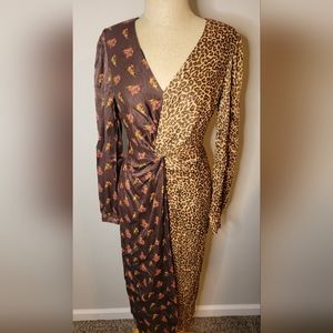 Sz M Something Navy mixed print wrap dress